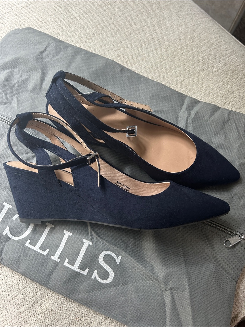 Market & Spruce Navy Pointed Suede Slingback Heels